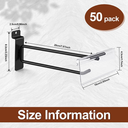 Polmart Heavy Duty Black Slatwall Panel Double-Bar Hooks - 50 Pack (8-inch)