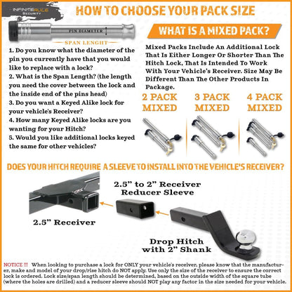 61572 | 2 Pack, Keyed Alike, Receiver Locks for 2" and 2.5" Receiver Class III, IV, V and Gen-Y Hitch Mega Duty 10K LB & 16K LB