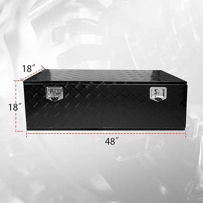 48 * 18 * 18 Aluminum Heavy Duty Diamond Plate ToolBox Chest Box Pick Up Truck Bed RV Trailer Toolbox Storage Organizer with T-Handle Latch Dual Lock Keys - Black