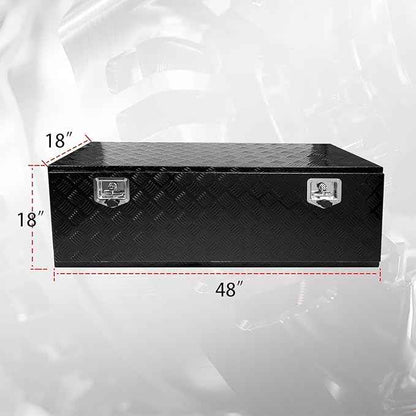 48 * 18 * 18 Aluminum Heavy Duty Diamond Plate ToolBox Chest Box Pick Up Truck Bed RV Trailer Toolbox Storage Organizer with T-Handle Latch Dual Lock Keys - Black