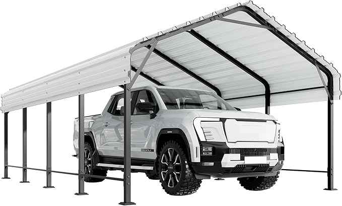 Shintenchi 12x20 FT Metal Carport, Oversized Carport Garage with Enhanced Base, Outdoor Galvanized Car Shelter, Heavy Duty Carports Canopy, for Car, Boats and Tractors, White