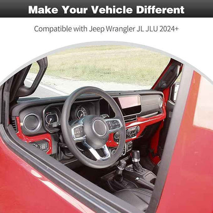 CheroCar for JL Center Console Headlight Air Conditioning Control Panel & Co-Pilot Handle Panel Interior Accessories fit for Jeep Wrangler JL JLU 2024 20205 2026,Red