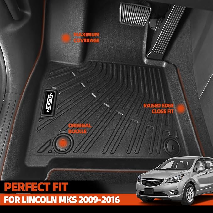 Custom Fit Floor Mats for Lincoln MKS 2009-2016, All Weather TPE Floor Liners with Trunk Mat, Odorless Full Set Interior Accessories