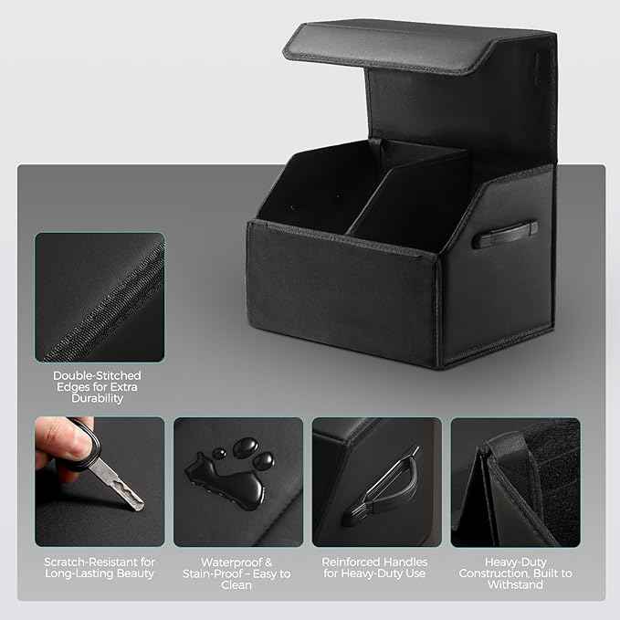 Car Organizers for Trunk for Suv Sedan, Leather Storage Box,Magnetic Lid,Collapsible and Adjustable,16.5 inches