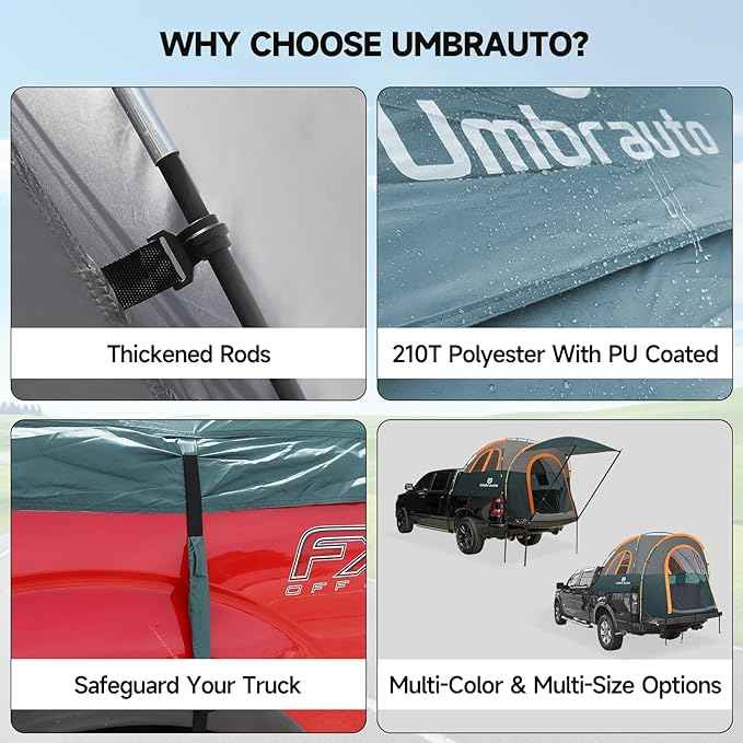 Truck Bed Tent 5.5-6ft: Easy Set Up Umburato Pickup Truck Tents for Camping, Waterproof PU3000mm Canopy for Truck Camper, Portable, Spacious for 2 Person Green