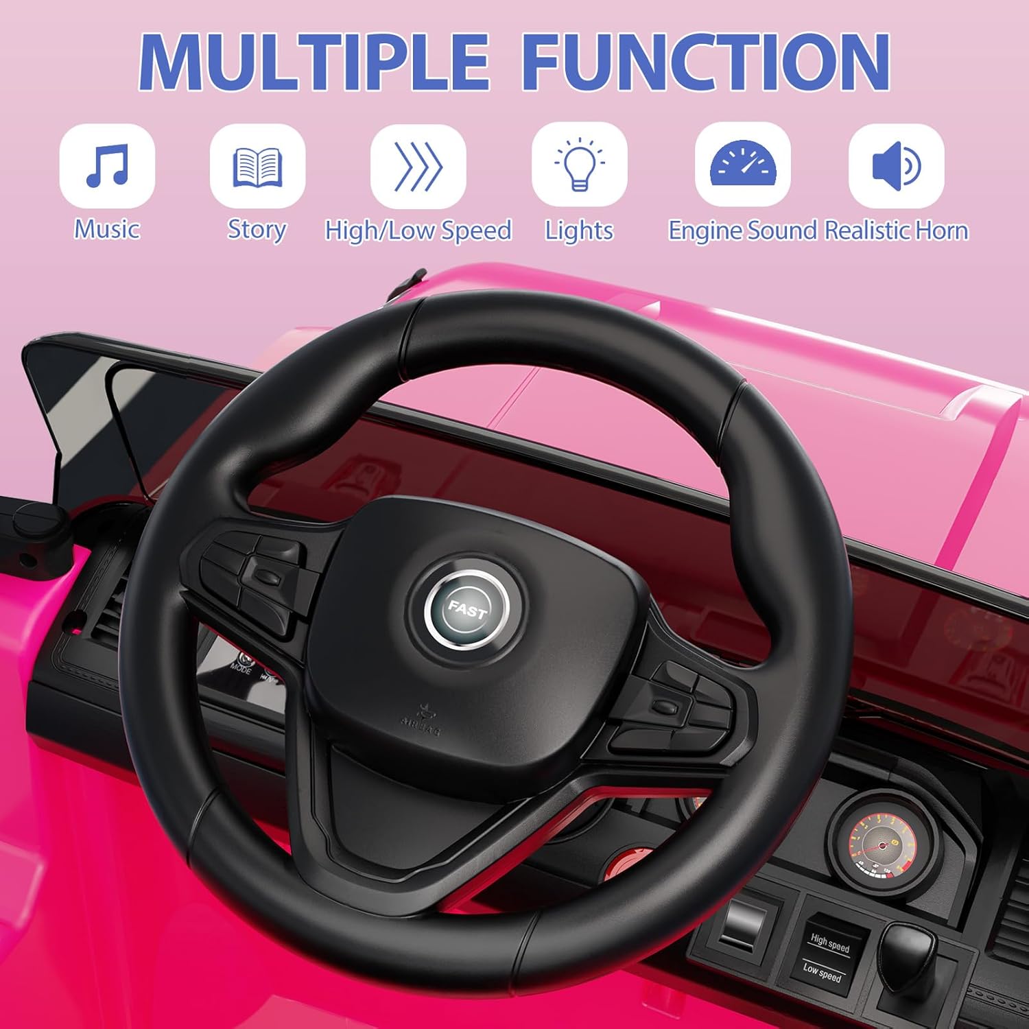 12V Kids Ride on Truck Car, w/Parent Remote Control, Twin 35w Motors, 3 Speeds, LED Lights, Music & Horn, Spring Suspension, Kids Electric Vehicles Toy for 3-5 Years Old Boys Girls Gift, Pink - AutoBay