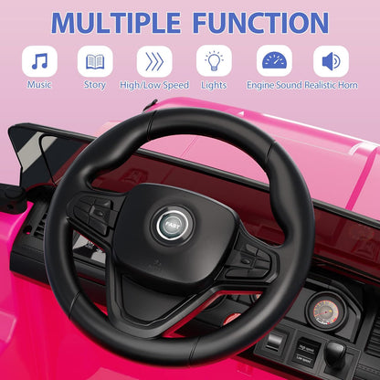 12V Kids Ride on Truck Car, w/Parent Remote Control, Twin 35w Motors, 3 Speeds, LED Lights, Music & Horn, Spring Suspension, Kids Electric Vehicles Toy for 3-5 Years Old Boys Girls Gift, Pink - AutoBay