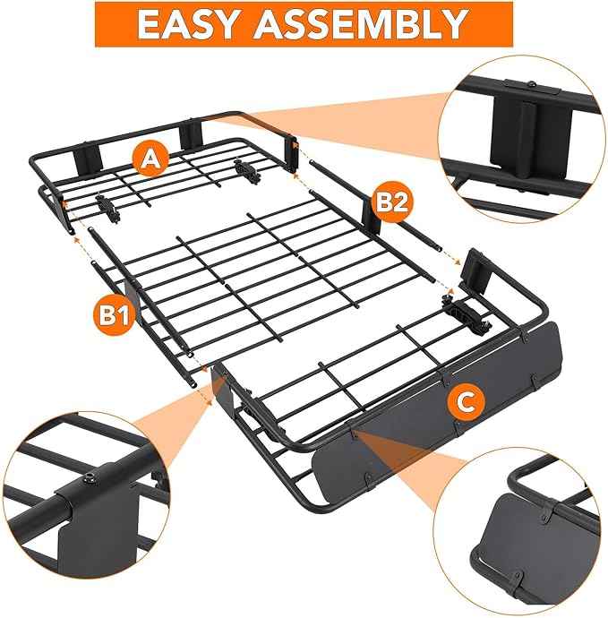 Heavy Duty Roof Rack Basket 64" x 39" - Adjustable Rooftop Cargo Carrier for SUV/Truck/Van w/Waterproof Bag, 200LB Capacity Universal Steel Roof Basket