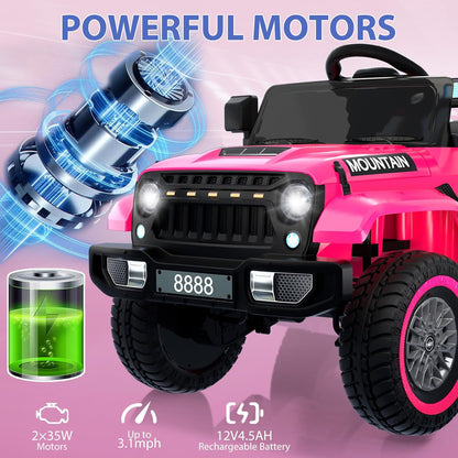12V Kids Ride on Truck Car, w/Parent Remote Control, Twin 35w Motors, 3 Speeds, LED Lights, Music & Horn, Spring Suspension, Kids Electric Vehicles Toy for 3-5 Years Old Boys Girls Gift, Pink - AutoBay