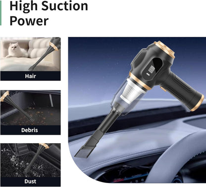 Car Vacuum Portable Cordless, Handheld Vacuum Cordless with Microfiber Wash Mitts, 6 Nozzles, Mini Car Vacuum Cleaner for Auto Interior Detailing