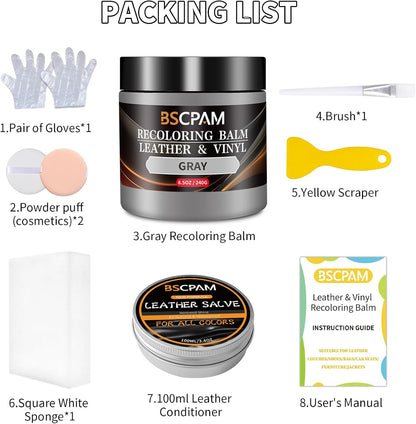 Gray Leather Recoloring Balm with 100ml Mink Oil,Leather Couch Scratch Remover,Leather Repair kit for Vinyl Furniture and Car Interior,Leather Dye Paint,Mink Oil for Leather
