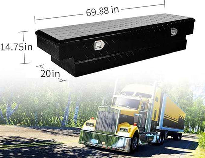 69 Inch Black Heavy Duty Aluminum Tool Box Wide Utility Trailer Stripes Plated 5 Bar Tread for Pick Up Truck Bed RV ATV Organizer Trailer Storage ToolBox w/Lock and Keys (69"X20"X14.75")