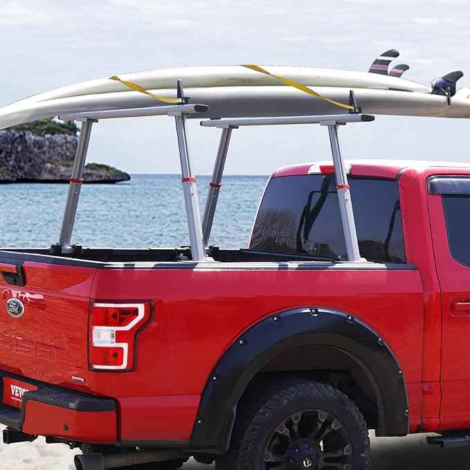 VEVOR Truck Rack, 19-34in Adjustable Height Ladder Rack for Truck, Aluminum 800 lbs Capacity with 8 Non-Drilling C-Clamps, Heavy Duty Truck Bed Rack Two-Bar Set for Kayak, Surfboard, Lumber, Ladder