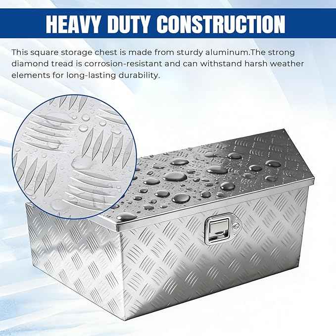 YESHMA 39" x 12" x 16.5" Trailer Tongue Tool Box Heavy Duty Aluminum with Latch and Keys Trailer Toolbox Organizer Truck Underbody Box Compatible with Pick Up Truck Bed RV Trailer ATV Silver