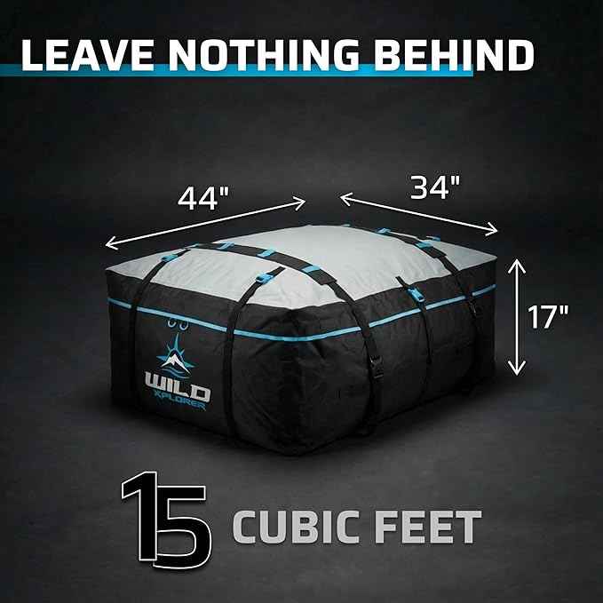 Rooftop Cargo Carrier - 15 Cubic Feet (L), Waterproof Soft Shell Car Roof Cargo Carrier, Heavy Duty Car Top Luggage Cargo Bag with Patented Door Hooks and Non-Slip Mat