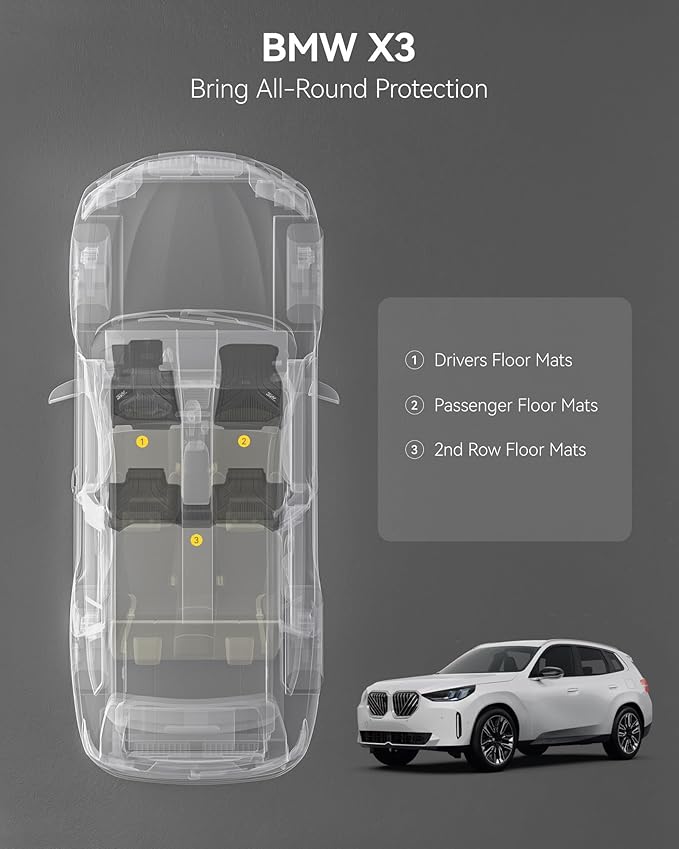 3W Floor Mats for BMW X3 G45 2025 2026, Accessories Custom Fit TPE All Weather Front & Rear Rows Waterproof Car Mats Liner for BMW X3 30/M50 xDrive