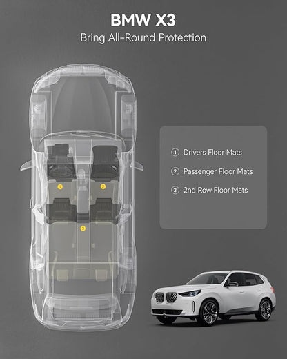 3W Floor Mats for BMW X3 G45 2025 2026, Accessories Custom Fit TPE All Weather Front & Rear Rows Waterproof Car Mats Liner for BMW X3 30/M50 xDrive