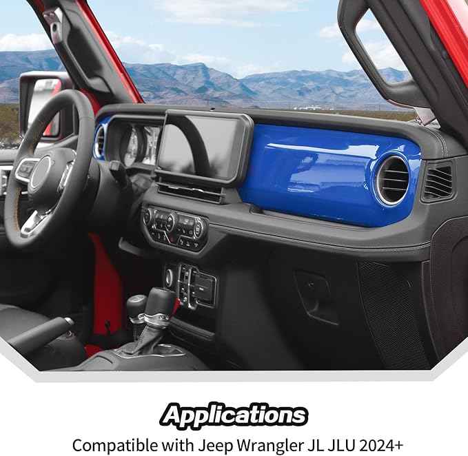JeCar 2pcs for 2024+ Jeep Wrangler JL Blue Interior Accessories Center Console Dash Panel Cover Trim