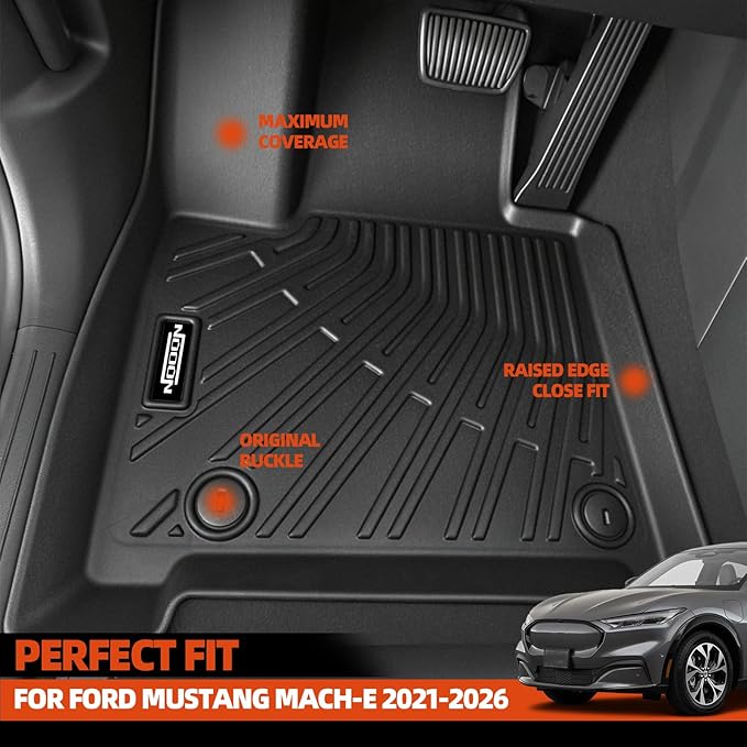 Custom Fit Floor Mats for Ford Mustang Mach-E 2021-2026, All Weather TPE Floor Liners with Trunk Mat & Backrest Protectors, Odorless Full Set Interior Accessories