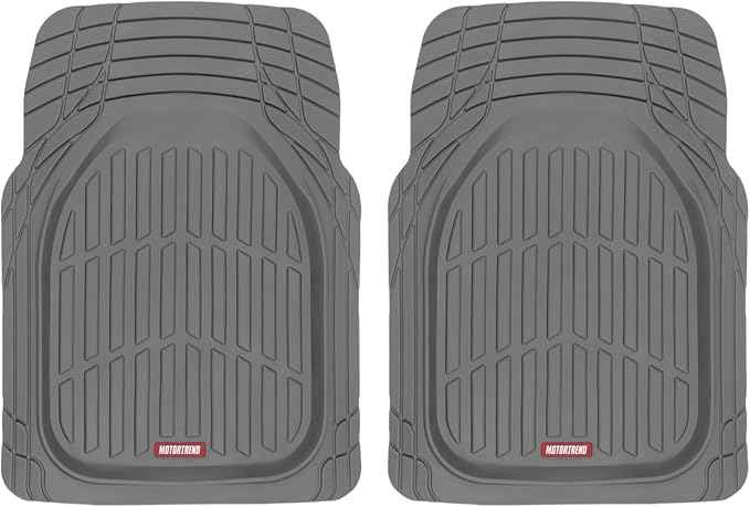 Motor Trend 2 Piece Front Car Floor Mats- Gray FlexTough Contour Liners-Deep Dish Heavy Duty Rubber Floor Mats for Car SUV Truck & Van-All Weather Protection, Universal Trim to Fit