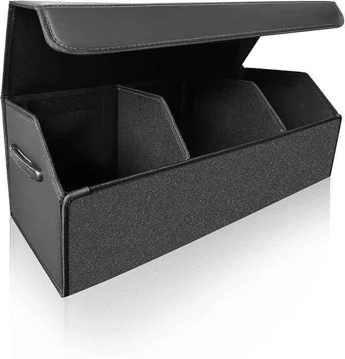 Car Organizers for Trunk for Suv Sedan, Leather Storage Box,Extra Large,Magnetic Lid,Collapsible and Adjustable, S004, Black