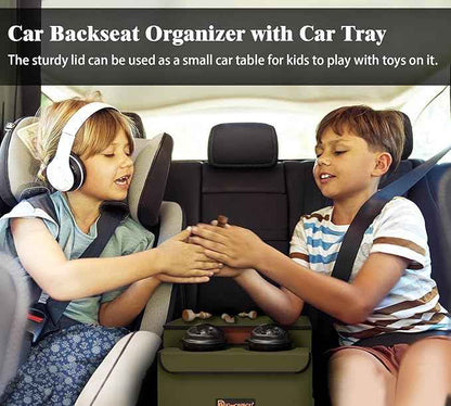 Car Seat Organizer-Car Organizers and Storage with Cooler Compartment, Car Organizer Front Back Seat for Kids, Car Storage Organizer with Lid Cup Holder Tissue Holder for Road Trips (Olive Green)