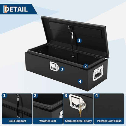Steel Truck Bed Tool Box, Heavy Duty Waterproof Metal Toolbox Organizer with Lock and Key, Trailer Tool Box for Truck, Pickup, RV, Trailer