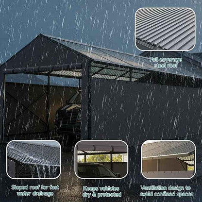 Redlife 11x21 FT Metal Carport, Heavy Duty Steel Frame Garage Shelter with Sloped Metal Roof, 3-Layer 201D Oxford Fabric Sidewalls, UV & Snow Resistant Outdoor Car Canopy for Cars, Trucks & Boats