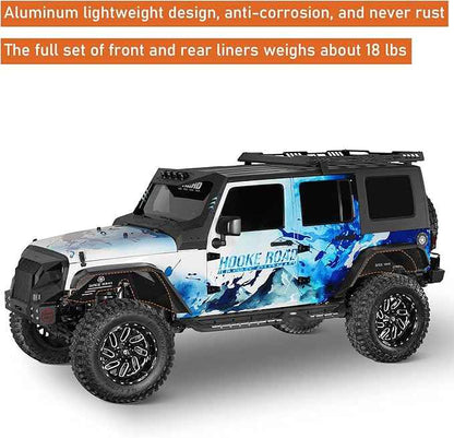 Hooke Road Wrangler JK Aluminum Inner Fender Liners for 2007-2018 Jeep Wrangler JK 2/4 Doors, Offroad Wheel Well Liner Cover - 4PCS Front & Rear Fender Liner Set