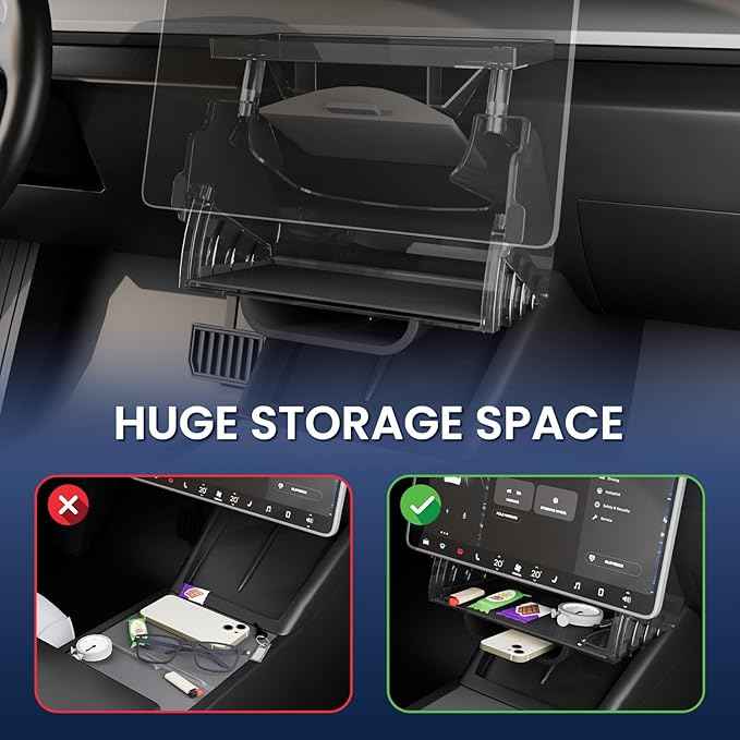 for Tesla Model Y Juniper Under Screen Storage Organizer 2025-2026/Model 3 Highland 2024-2026, Hideable Center Console Organizer Tray for Tesla Model Y Juniper Accessories, Black