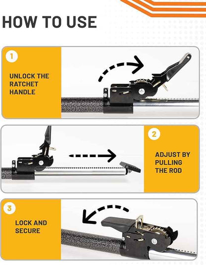 Strapinno - Ratcheting Cargo Bar 44"-74", Non-Slip Truck Bed Divider, Easy Setup, Strong 1.25" Tube, Adjustable Stabilizer for Pickup Trucks