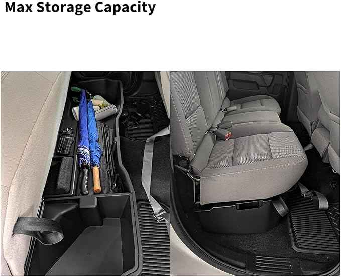 oEdRo Upgraded Rear Under Seat Storage Box Compatible with 2014-2018 Chevy Silverado/GMC Sierra 1500 Double Cab, 19 Silverado LD/Sierra Limited; 2015-2019 2500HD/3500HD - 2-in-1 Max Organizer