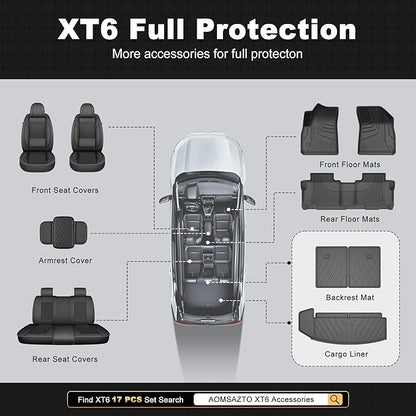 Cargo Liner & Third Row Seat Back Mats Custom Fit for Cadillac XT6 2020–2025 2026, TPE All Weather Waterproof Rear Cargo Mat Rear Trunk Liner Back Seat Cover Protector Trunk Mat Tray Pad Boot