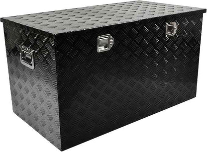 44 Inch Black Aluminum Tool Box 5 Bar Tread Chest Box Flatbox for Truck Car Outdoor Trailer Pickup Underbody RV ATV Storage Bed ToolBox w/Lock and Keys, Side Handle (44"x24"x24")