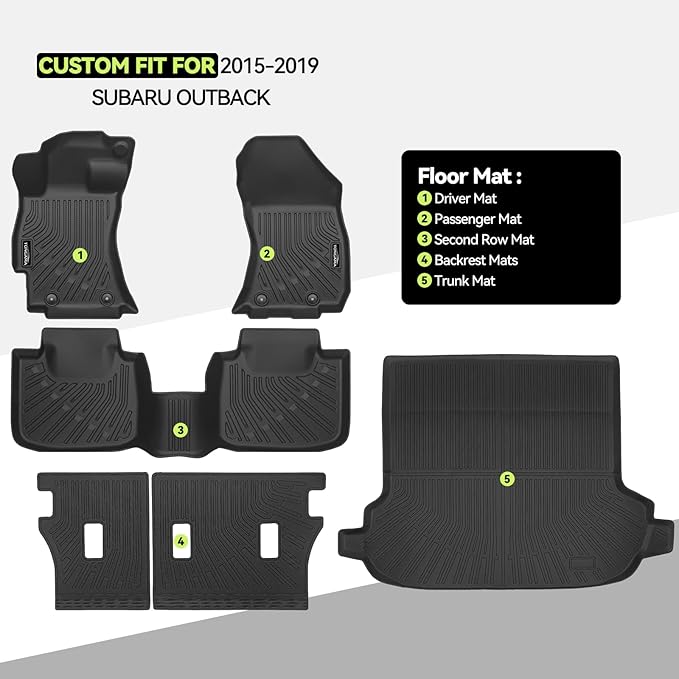 Tongama-Floor Mats for 2015-2019 Subaru Outback, All Weather TPE Floor Liners and Trunk Mat and Backrest Mats Protectors for Subaru Outback Interior Accessories