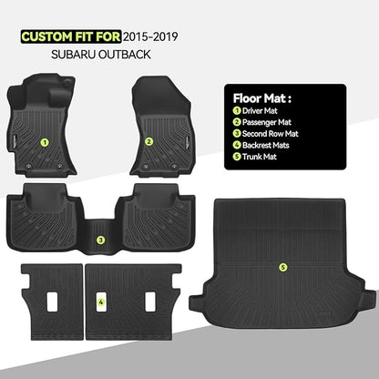 Tongama-Floor Mats for 2015-2019 Subaru Outback, All Weather TPE Floor Liners and Trunk Mat and Backrest Mats Protectors for Subaru Outback Interior Accessories
