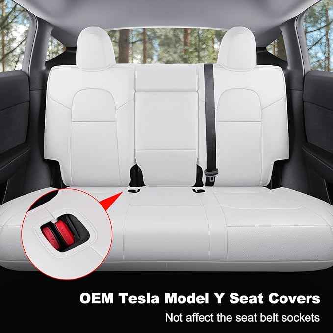 Tesla Model Y Car Seat Covers Nappa Leather Car Interior Seat Airbag Compatible Cushion Cover Full Set Custom Fit 2024 2023 2022 2021 2020, Nappa White