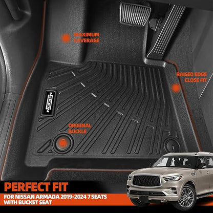 Custom Fit Floor Mats for Nissan Armada 2019-2024 7 Seats, All Weather TPE Floor Liners with Trunk Mat & Backrest Protectors, Odorless Full Set Interior Accessories