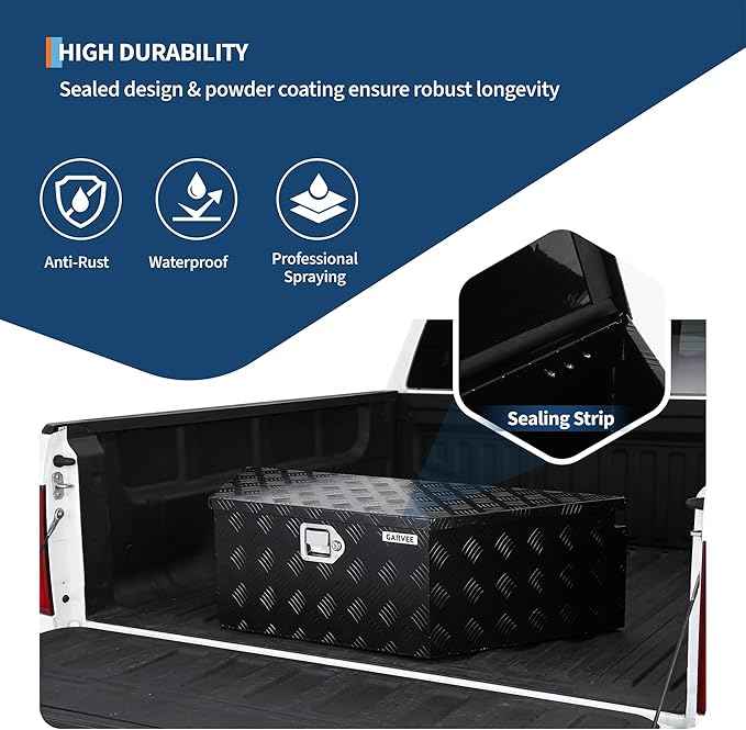 Garvee Heavy Duty Trailer Tongue Box with Lock & Keys, 39" x 16" x 12" Steel Tool Chest Storage Organizer for Utility Trailer, Pickup Truck Bed, RV, SUV and Off-Road Vehicle, Black