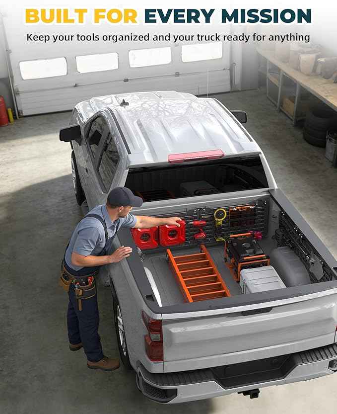 Aluminum Front Bed MOLLE Panel Fit for 2019–2026 Chevy Silverado 1500 5.8FT, No-Drill Installation, Heavy-Duty Truck Bed Organizer Storage Rack System for Tools and Outdoor Equipment