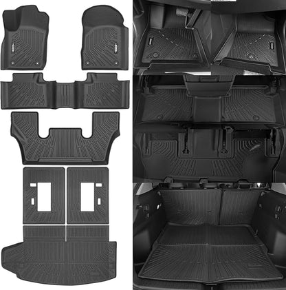 Custom Fit Floor Mats for 2011-2015 Dodge Durango 6-Seater 2nd Row Bucket Seats, All Weather TPE Floor Liners with Trunk Mat & Backrest Protectors, Odorless Full Set Interior Accessories
