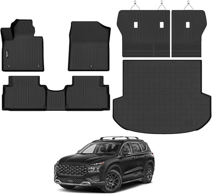 Tongama-Floor Mats for 2021 2022 2023 Hyundai Santa Fe Gas(Not for Hybrid), All Weather TPE Floor Liners and Trunk Mat and Backrest Mats Protectors for Hyundai Santa Fe Gas Interior Accessories