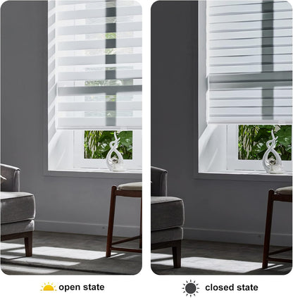Persilux Cordless Zebra Shades (47" W X 72" H, White) Free-Stop Window Shades Dual Layer Light Control for Day and Night, Light Filtering Sheer Blinds for Windows, Easy to Install
