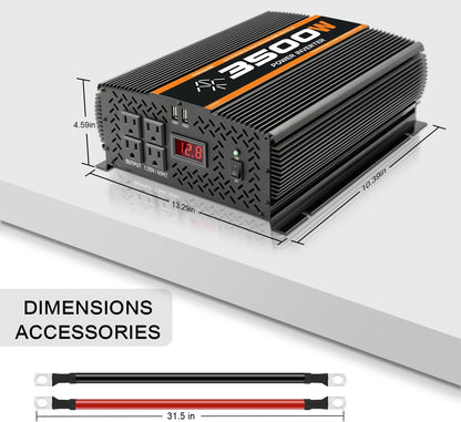 3500 Watt 12v Power Inverter for Vehicles car Truck RV Solar, dc 12v to 110v ac Converter with 4 AC Power Outlets 2 USB Ports LCD Display-3500W