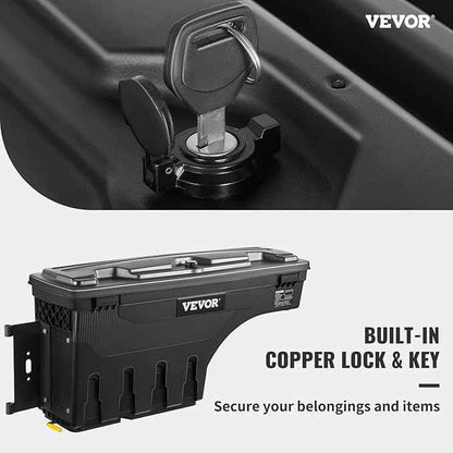 VEVOR Truck Bed Storage Box, Lockable Lid, Waterproof ABS Wheel Well Tool Box 6.6 Gal/20 L, Compatible with Chevrolet Silverado 1500 GMC Sierra 1500 2019-2020, Driver Side, Black