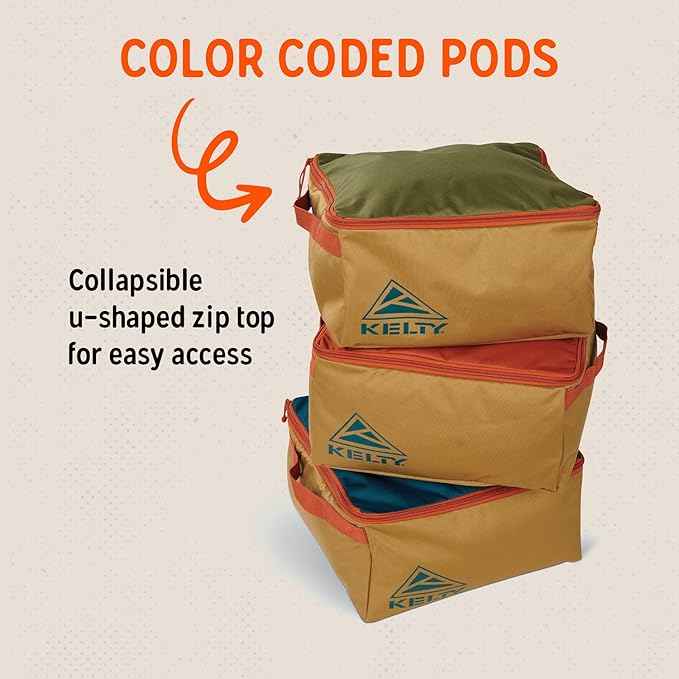 Kelty CARGO Box – Camping, Tailgating, Travel Organization Kit, Large Structured Tote + 3 Individual Pods Storage for Trucks, Vans, SUVs Cars – Color Coded Packing Cubes, Rugged + Water Resistant 45L