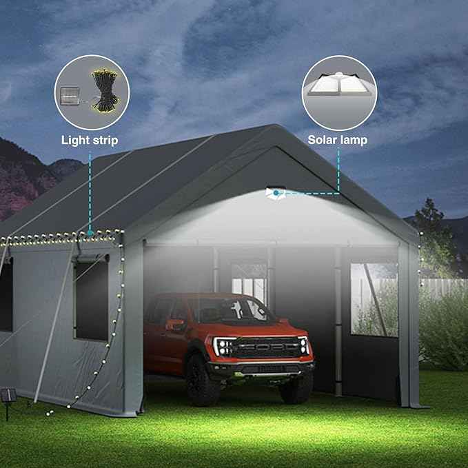 20X20 FT Carports Heavy Duty,Car Port with Removable Side Wall,Carport Canopy,Portable Car Port Garage,Car Shelter All Weather,Gray