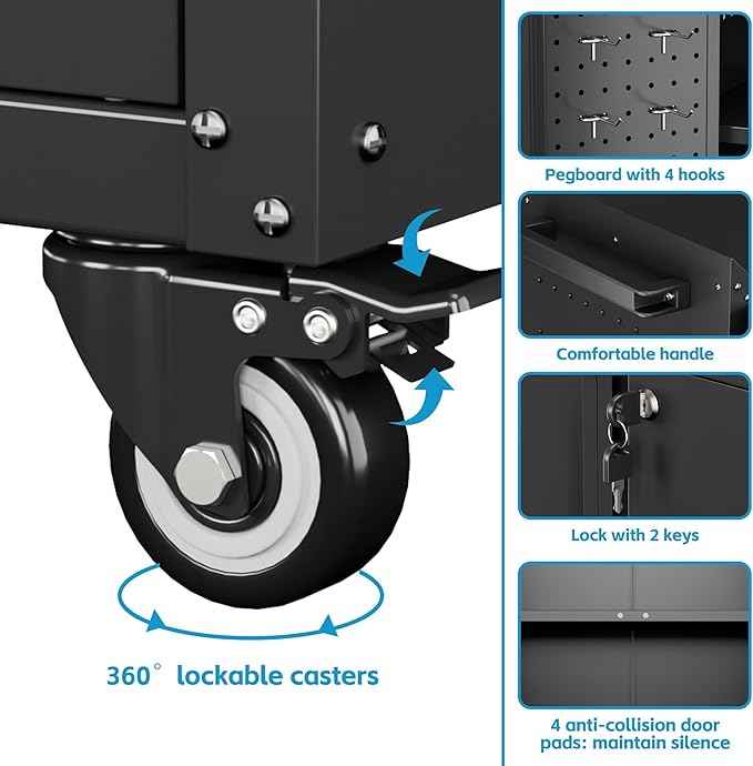 Aobabo 31.5" H Garage Storage Cabinet with Wheels,Lockable Metal Storage Cabinet with 2 Doors for Garage Home Office Storage,Black,Assembly Required