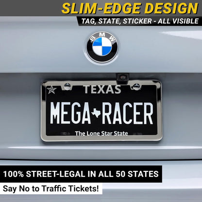 Premium Slim Polished Mirror Chrome License Plate Frames – 2 Pack, Rust-Free Stainless Steel, Rattle-Free & Street Legal Universal Fit with Screw Covers, Thin Silver Metal Front & Rear Car Tag Holders