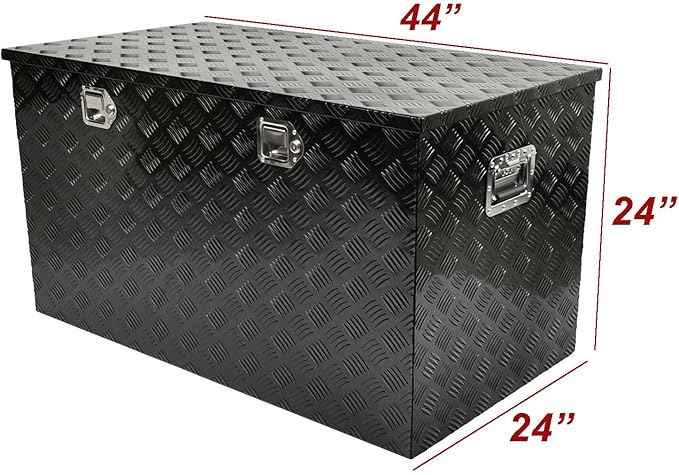 44 Inch Black Aluminum Tool Box 5 Bar Tread Chest Box Flatbox for Truck Car Outdoor Trailer Pickup Underbody RV ATV Storage Bed ToolBox w/Lock and Keys, Side Handle (44"x24"x24")